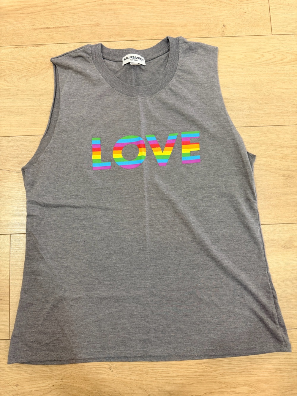 Sub_Urban Riot Rainbow 🌈 LOVE Gray Tank Top